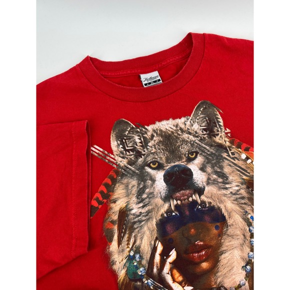 Hustle Gang Other - Hustle Gang Graphic Tee Mens XL Red Good Wolf Headdress Streetwear Shirt